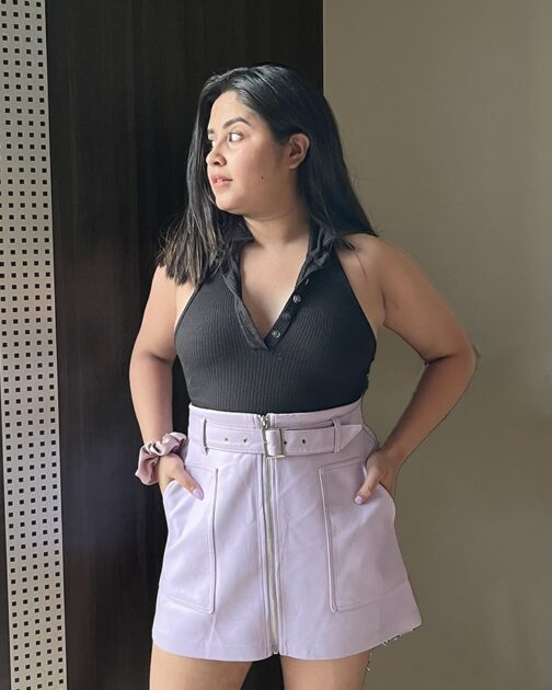 Lavender Leather Skirt with Belt