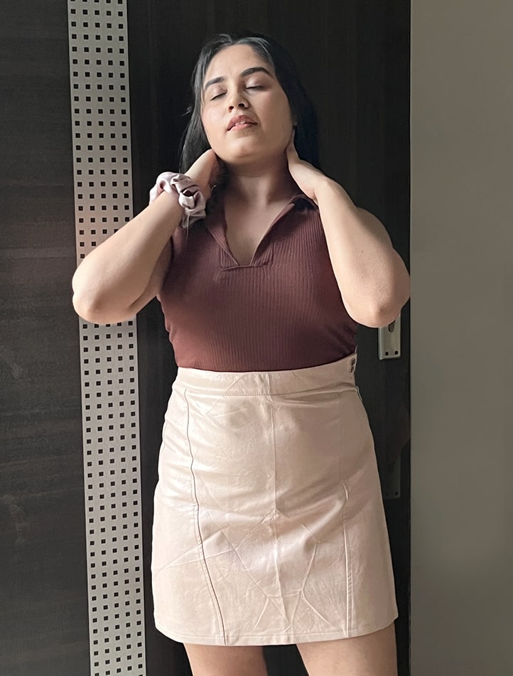 Nude Shade Leather Skirt