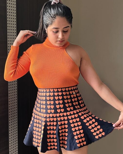 Orange Color Blocked Tennis Skirt