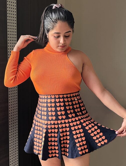 Orange Color Blocked Tennis Skirt
