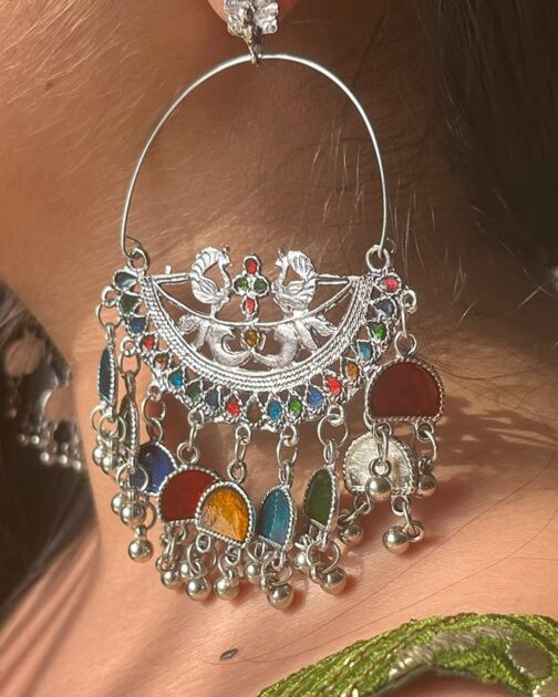 Oxidised Round Shape Colorful Mirror Earrings